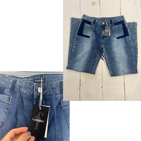 Low Rise Cargo Pants for Women Flap Pocket Y2K Wide Leg Drawstring Cargo Jeans - Picture 17 of 17